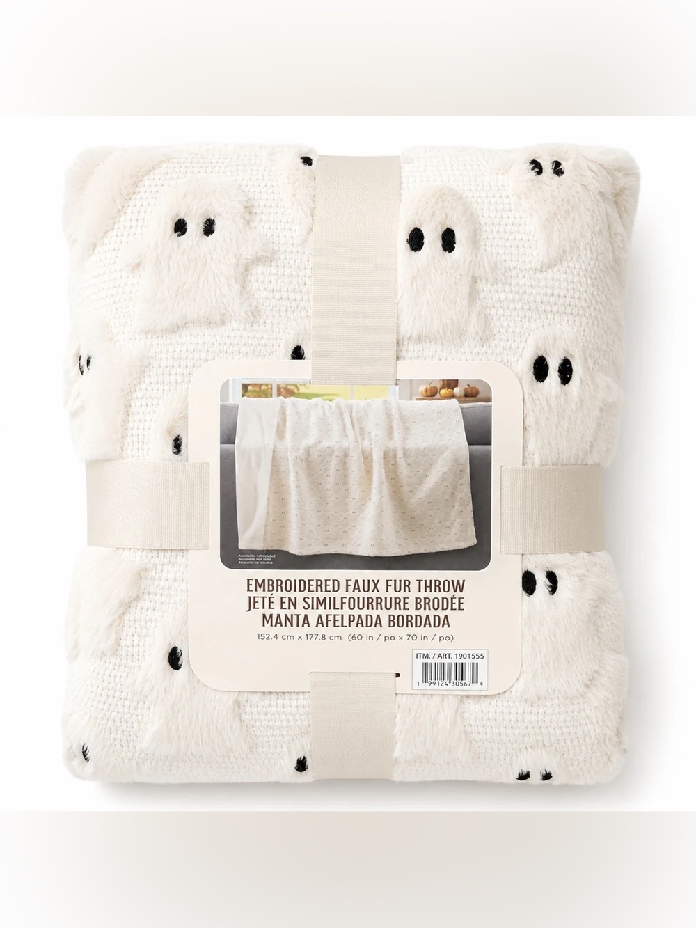 NWT Viral Tik Tok Costco Halloween White Ghost Faux Fur Throw Soft Blanket